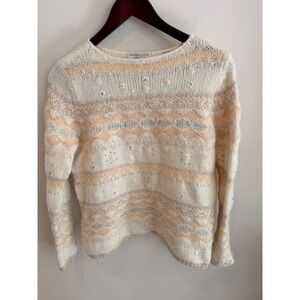 Vintage Wool Angora Sweater Medium Cream Beige Embroidered Soft Knit